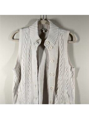 Talbots Womens Cable Knit Button-Front Sleeveless Sweater Vest Large Ivory